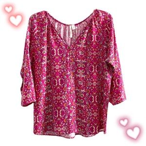 Miami boho printed flower rayon blouse, pink